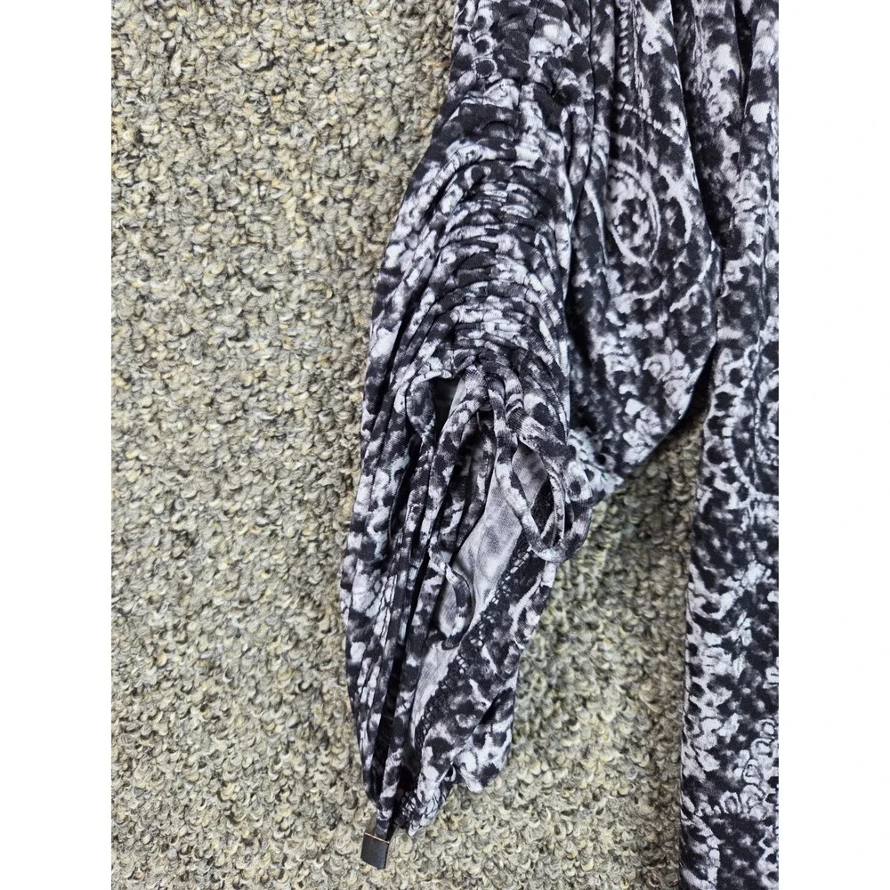 Michael‎ Kors Shirt Womens P/M Black Paisley Cinching Sleeves Flared Office Wear